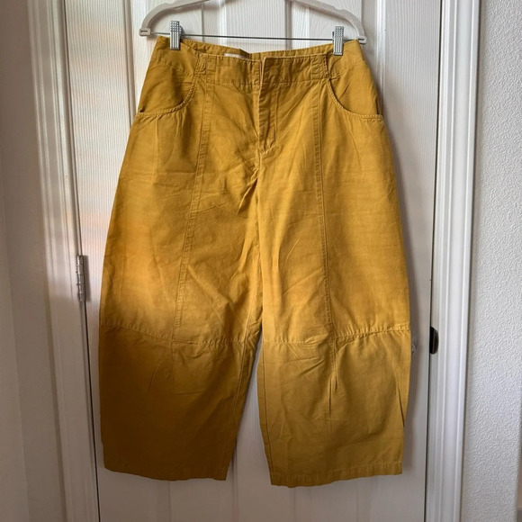 Anthropologie Pilcro Porto Wide Leg Crop Pants Chartruese size 28 Yellow Tan - Picture 4 of 14